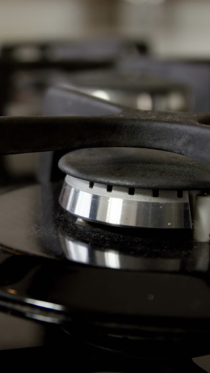 가스 스토브에 초점을 맞추십시오.