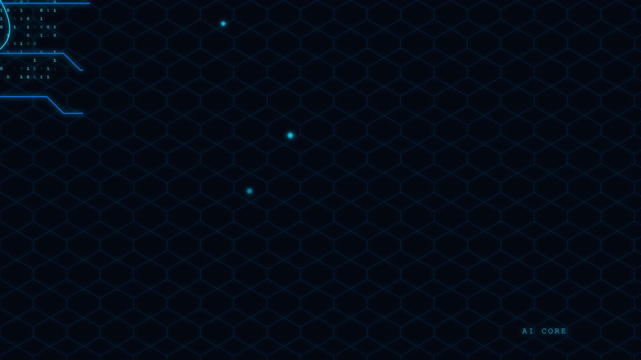 Digital AI Core Interface with Hexagonal Grid and Data Streams