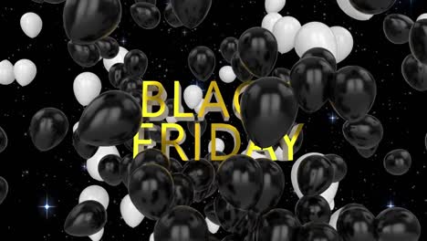 animación de globos volando sobre el texto del viernes negro de fondo negro