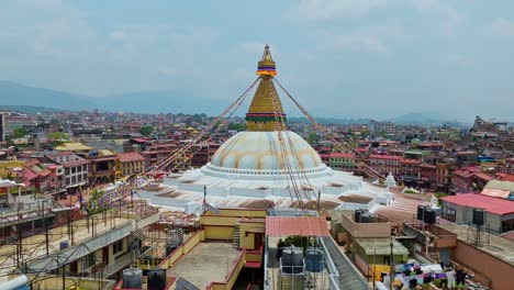 Largest-Spherical-Stupa-Boudhanath-In-The-City-Of-Kathmandu,-Nepal,-South-Asia