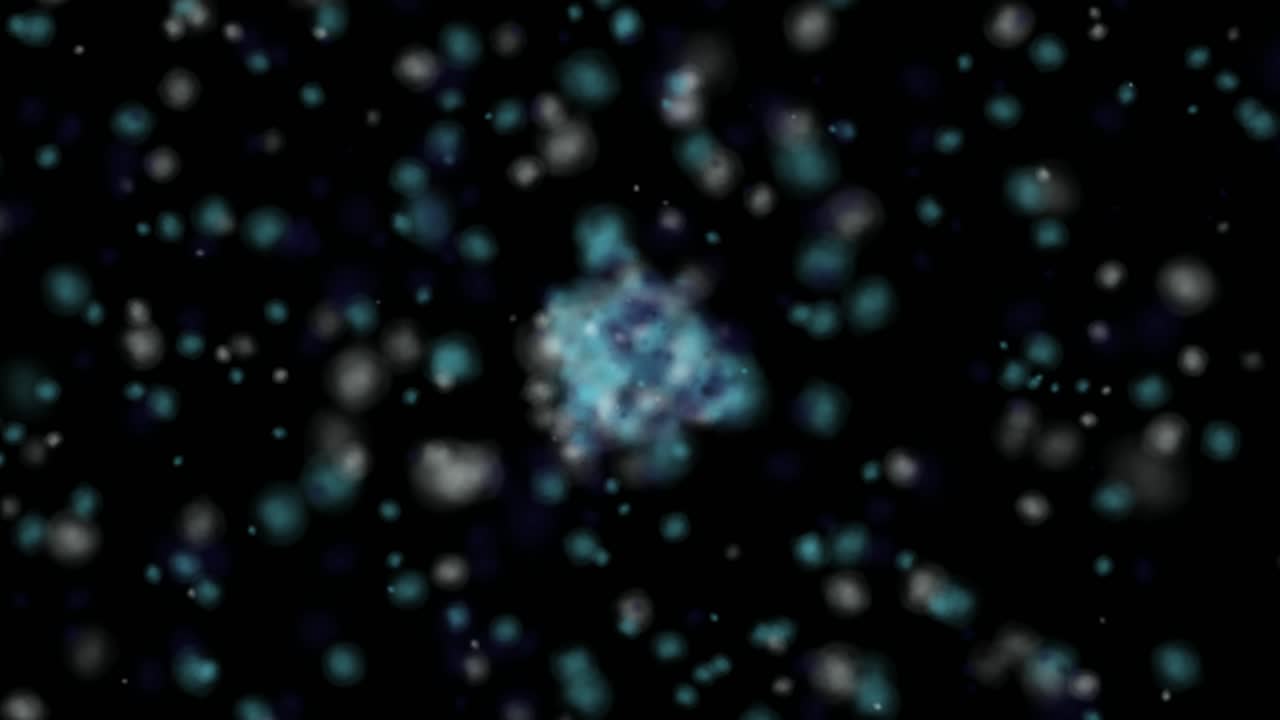 simulación de explosión de partículas con materia expulsada, disipada y agrupada en el centro