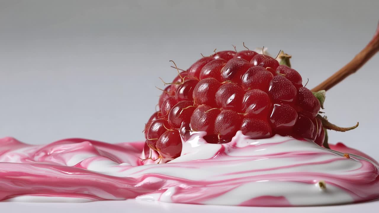 Fresh Raspberry Swirling in Pink and White Cream