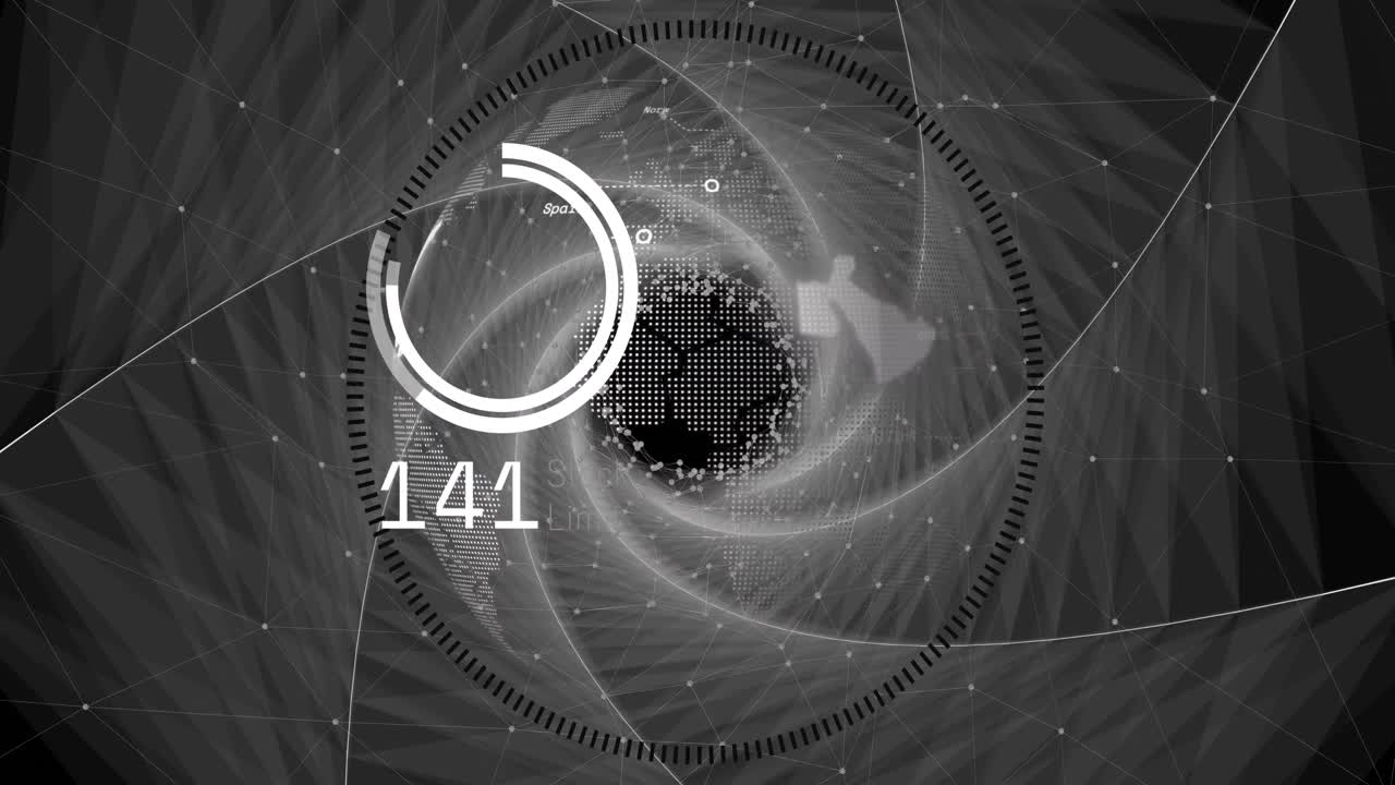 animación de escaneo de alcance y procesamiento de datos en todo el mundo