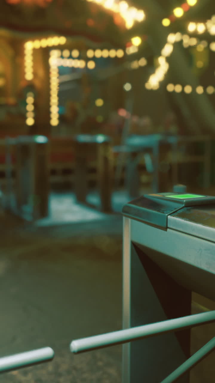 Turnstiles welcome visitors to vibrant carnival atmosphere at night