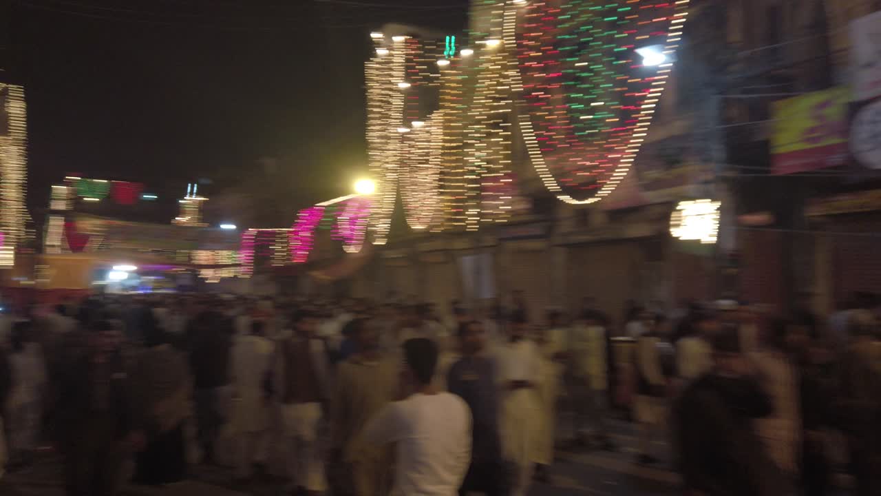 Busy street while Eid Milad un Nabi celebrations in Rawalpindi, Pakistan