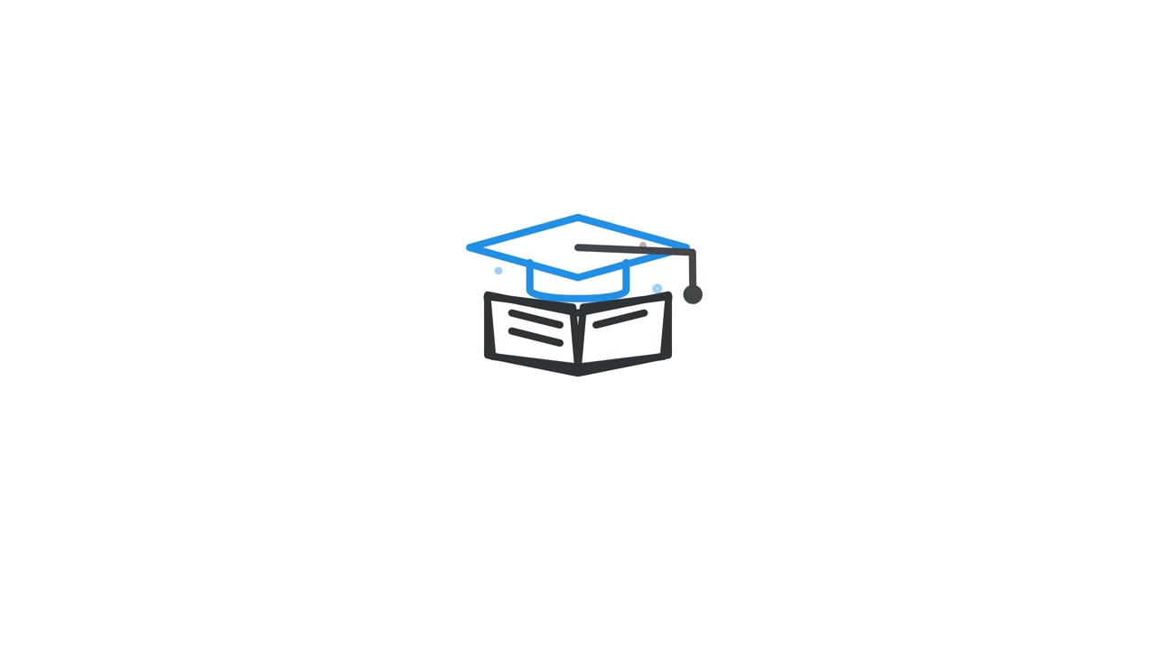 Icono animado de un libro abierto con un birrete de graduación