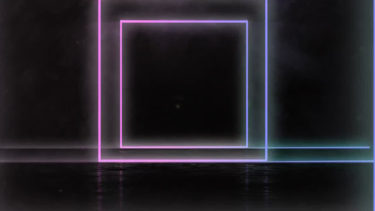 Animation of square geometric neon glowing
