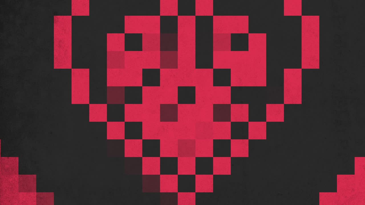 cráneo rojo y negro pixelado con expresión amenazante