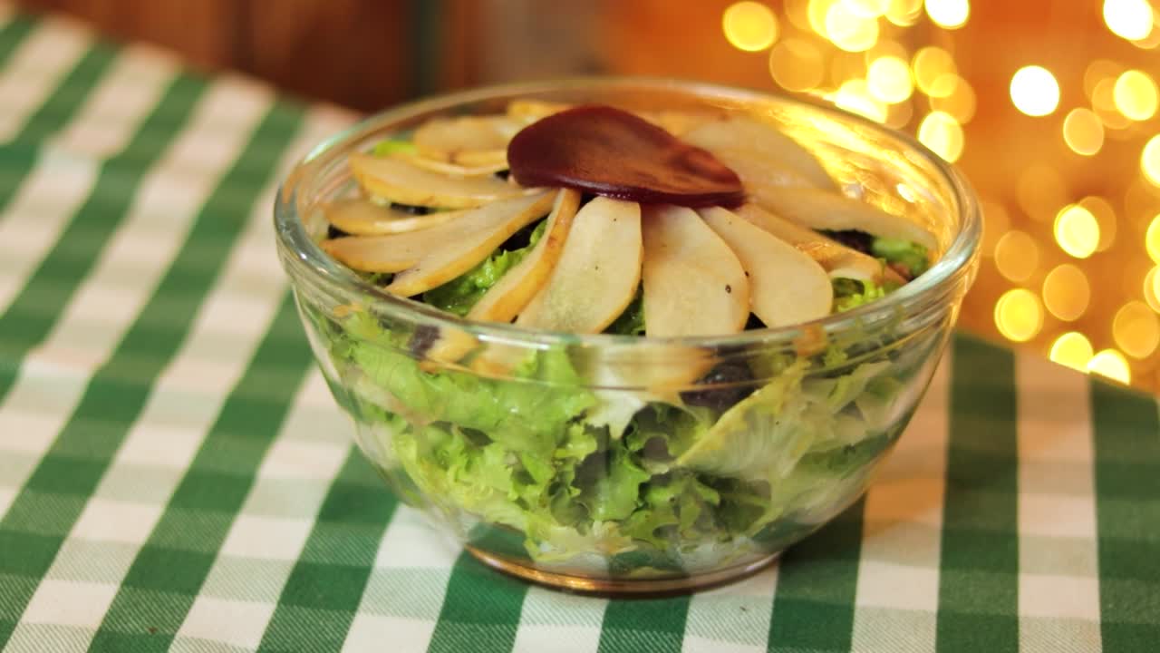 Close up of crystal bowl of healthy and organic fruit salad
