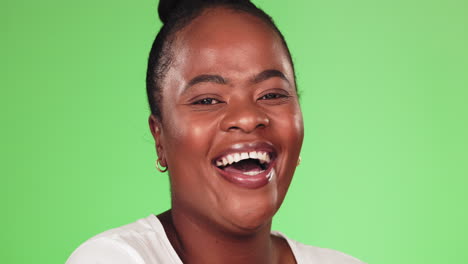 Green-screen,-laughing-and-face-of-a-black-woman