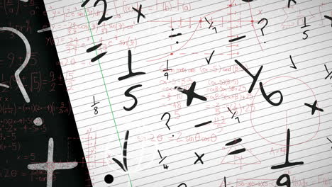 animación de fórmulas matemáticas en movimiento sobre una hoja de papel