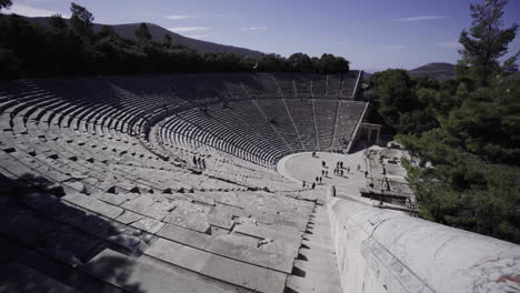 panoramic view of ancient greek theater in epidaurus, greece.  - panning shot