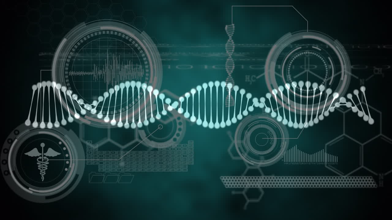 Animation of dna strand spinning and data processing