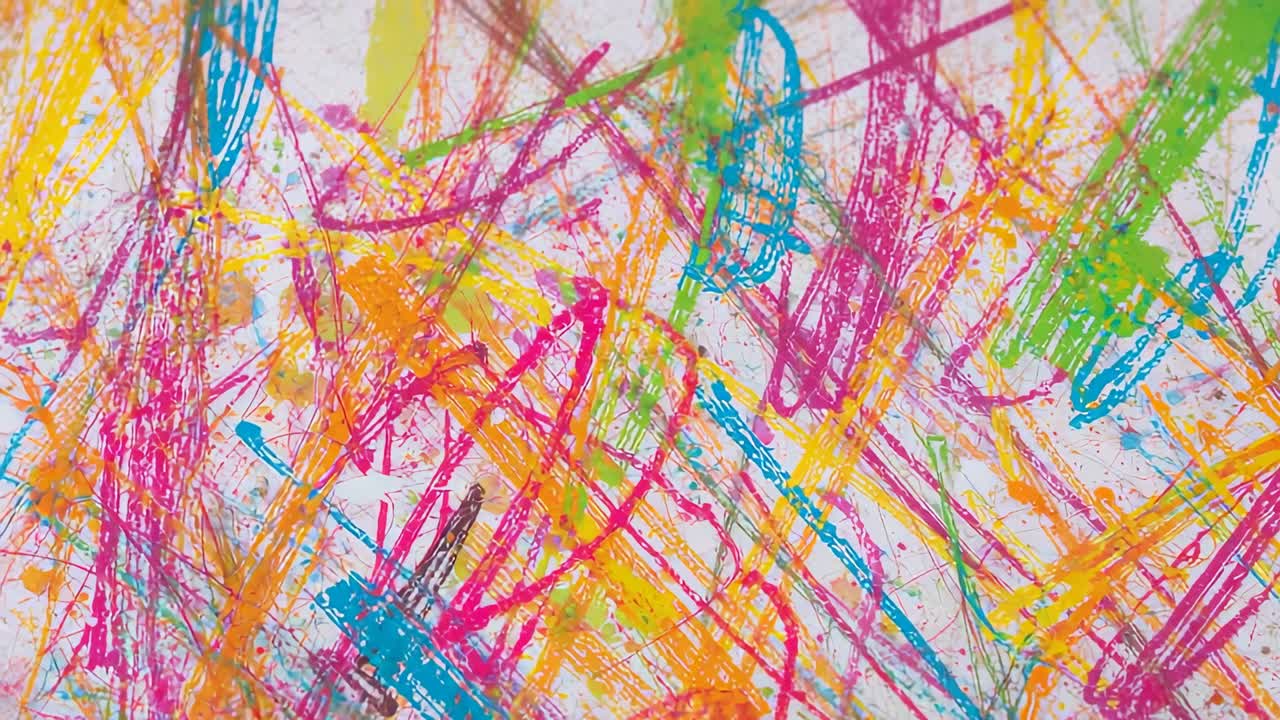 Starting canvas surface showing neon scribble strokes in gallery studio, for artistic focus