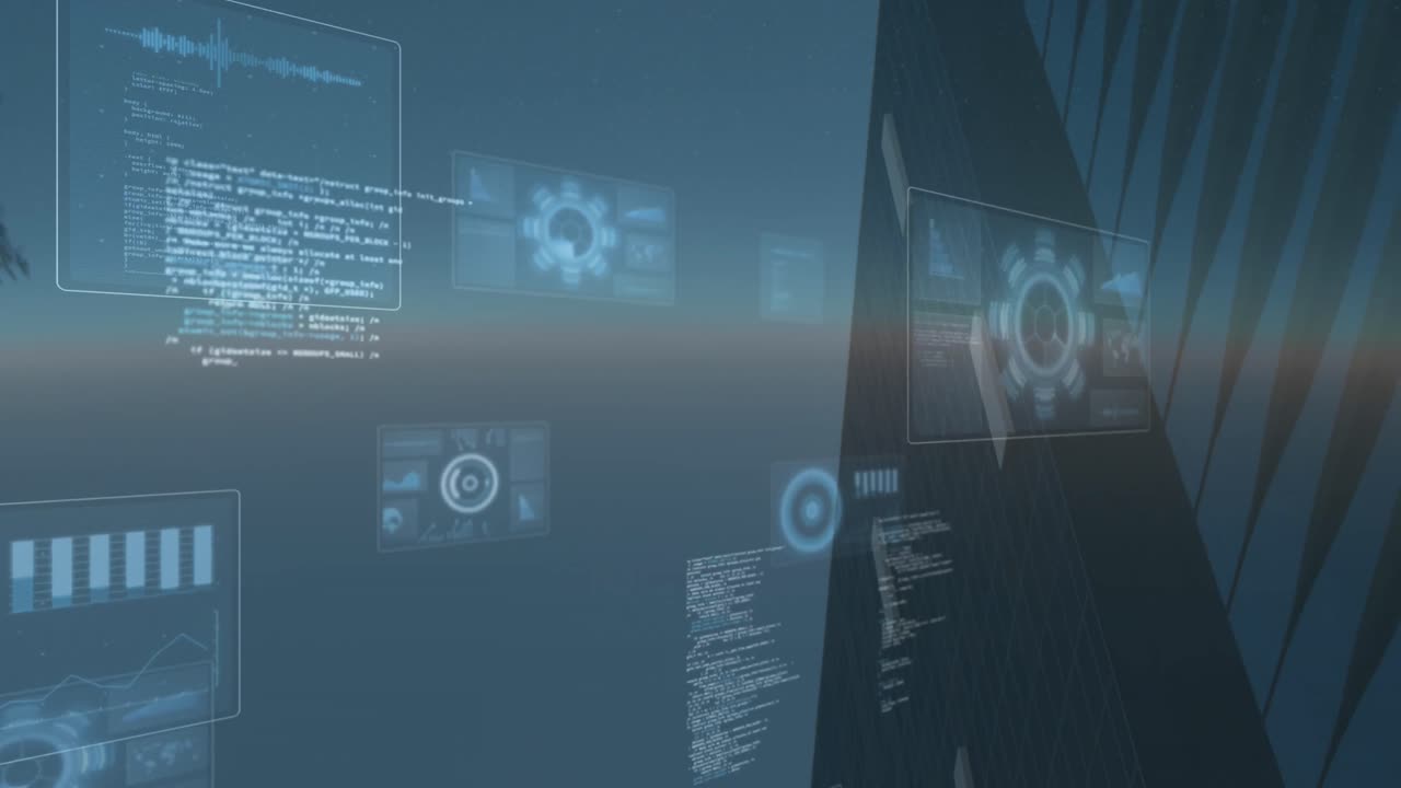 디지털 오피스 빌딩에서 스캔하는 스 ⁇ 의 애니메이션