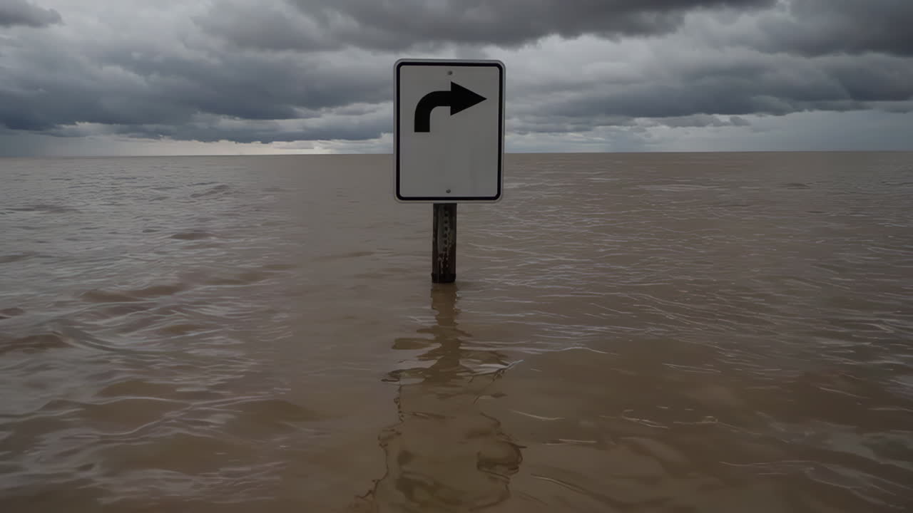 Flood Warning Sign in High Water