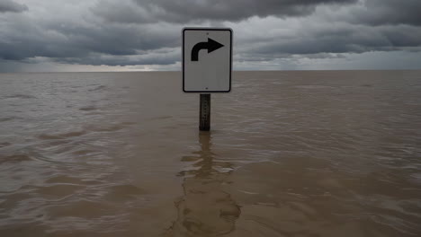flood warning sign in high water