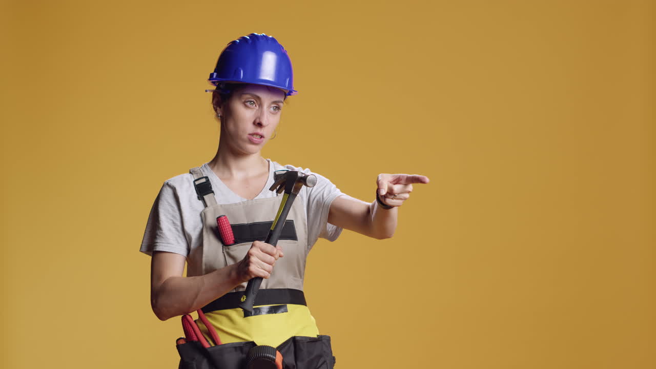 Powerful adult pointing sideways with index finger