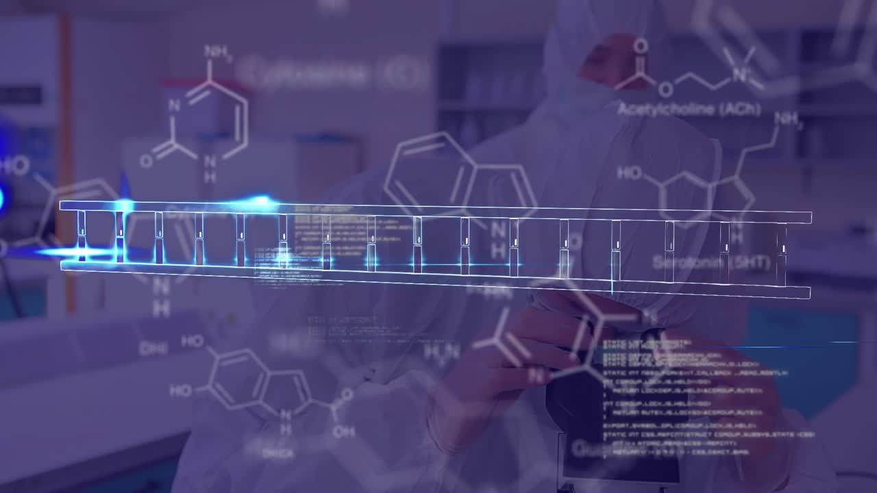 실험실에서 과학자에 대한 화학 공식의 애니메이션