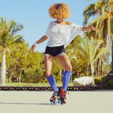 beautiful and sexy girl dancing on roller skates