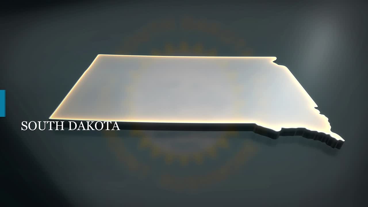 사우스 다코타의 3d 애니메이션 지도