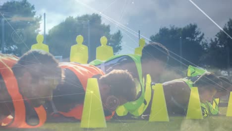 animación del procesamiento de datos y la red de conexiones sobre los jugadores de fútbol