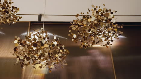 golden leaf-like style chandelier hanging inside the room