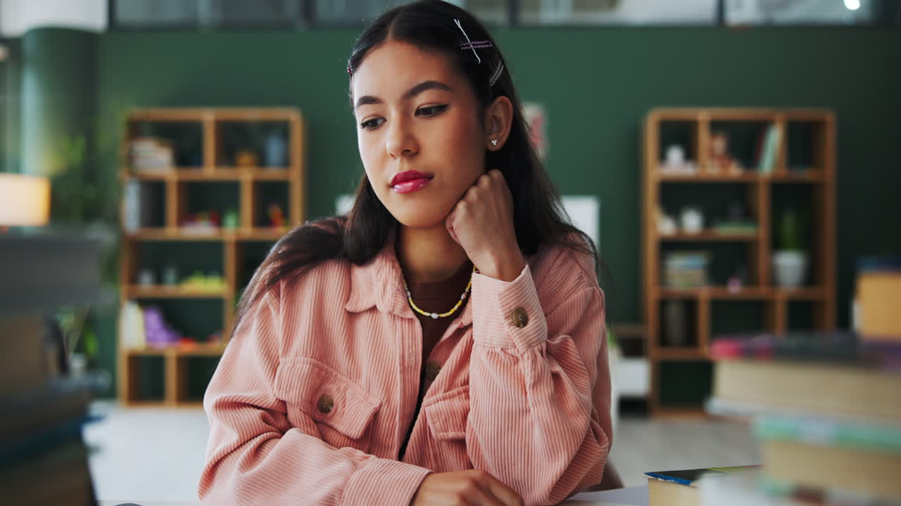 Teen student studying in the library