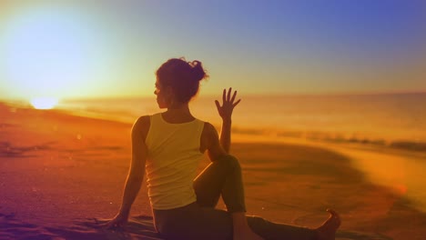 woman stretching on beach 89