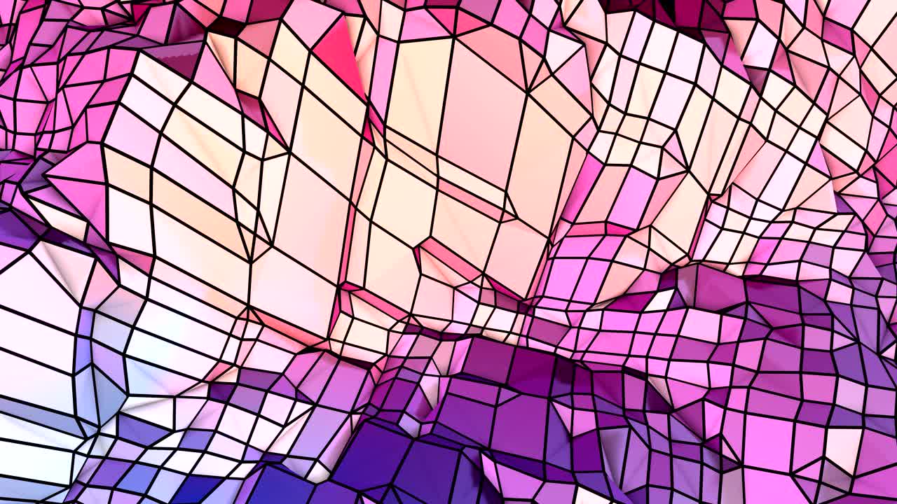 Soft geometric low poly motion background with pure blue red polygons. Abstract simple blue red low poly 3D surface as futuristic relief. 4K Fullhd seamless loop background with gradient blue red