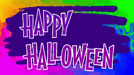Colorful Halloween animation text over vibrant background, creating festive atmosphere