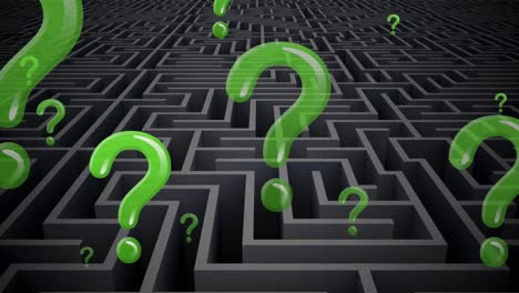 Animation-of-green-question-marks-floating-over-grey-maze