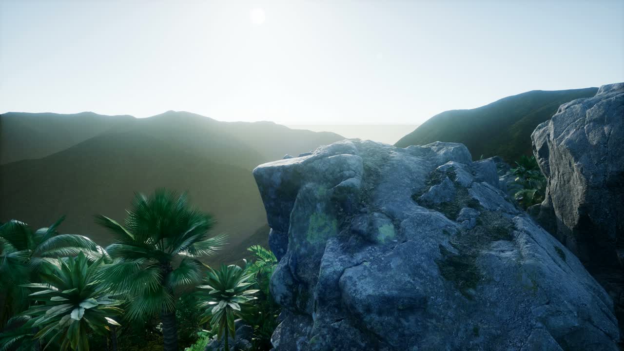 Mountain and Field Landscape with Palms