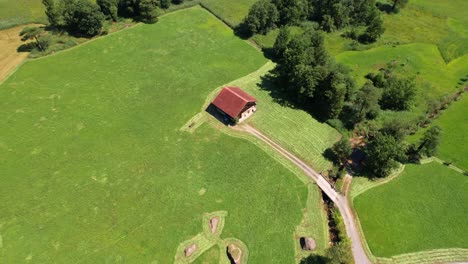 aerial view of farm and fields landscape swiss nature