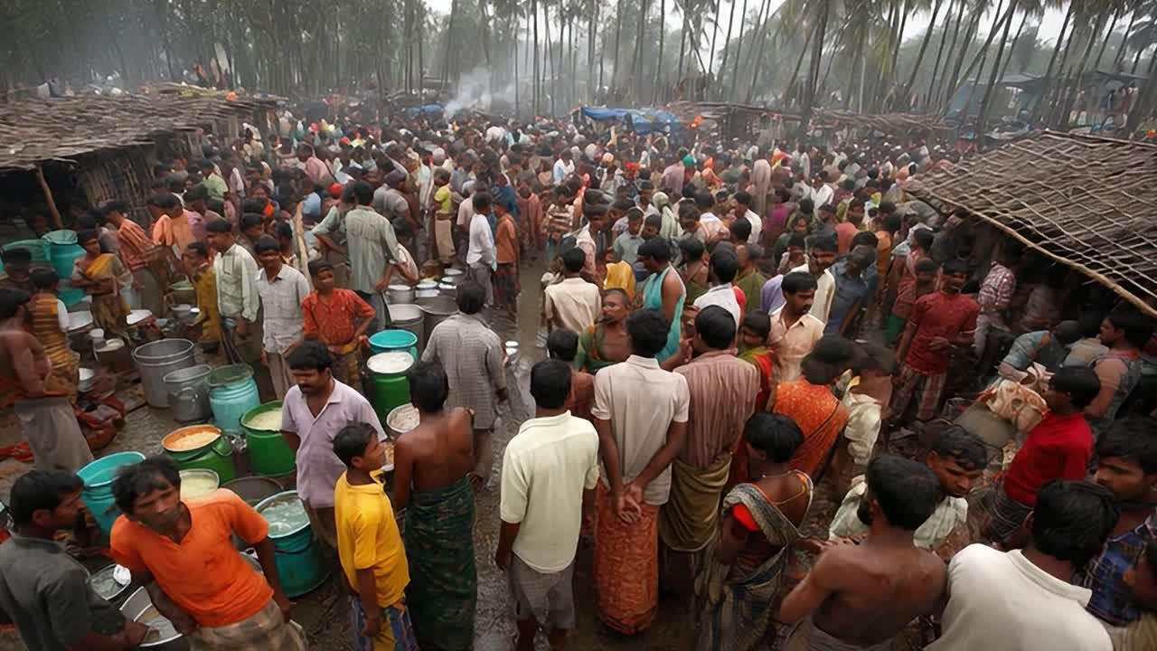 Crowd gathered at local market during traditional food festival