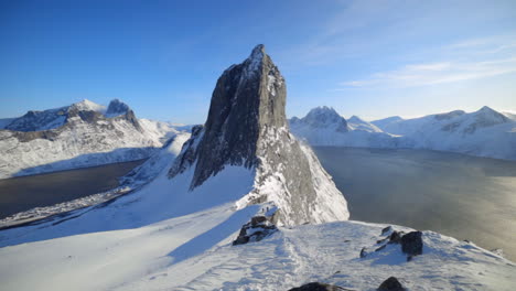 the iconic mount segla of norway during the winter, slow pan