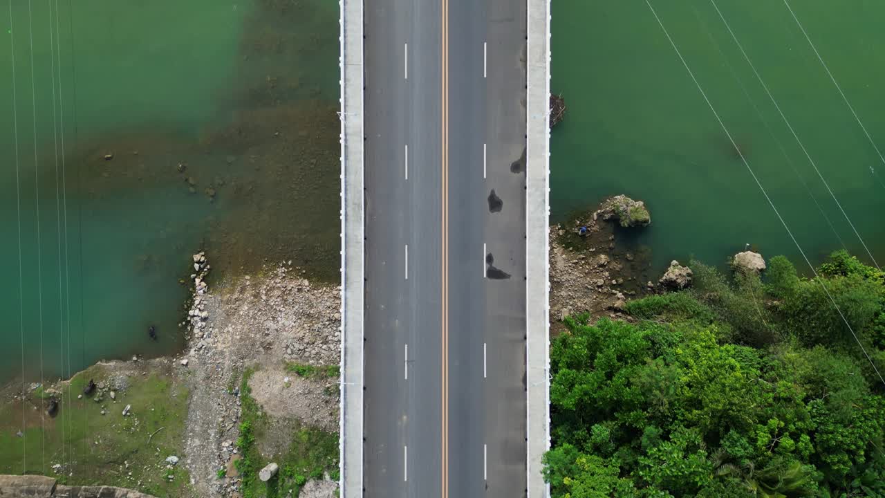 Aerial top-down view of Marcos Bridge, Pajo River in tropical island of Catanduanes, Bicol Region.