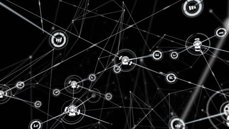 animación de redes de conexiones con iconos sobre fondo negro