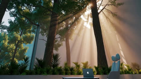 vr home office with forest view