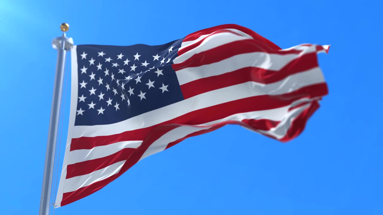 estados unidos de américa bandera ondeando con cielo azul, bucle