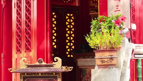 colorful plants and architecture in hong kong temple