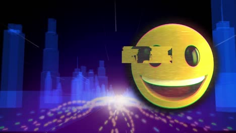 Animation-of-emoji-icon-over-digital-city