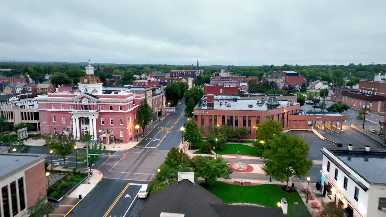 low fast aerial into downtown martinsburg west virginia