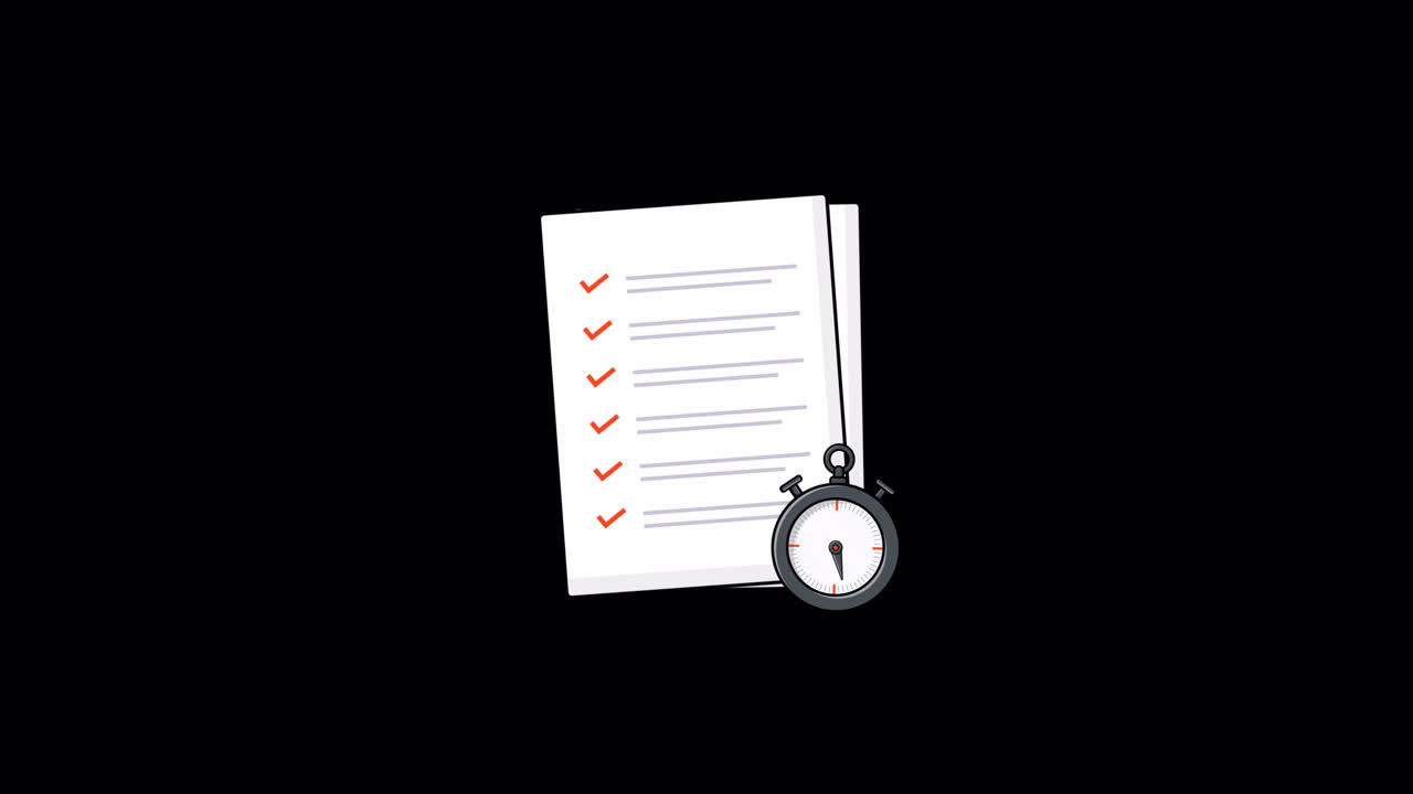 Animated Checklist with Stopwatch on Black Background