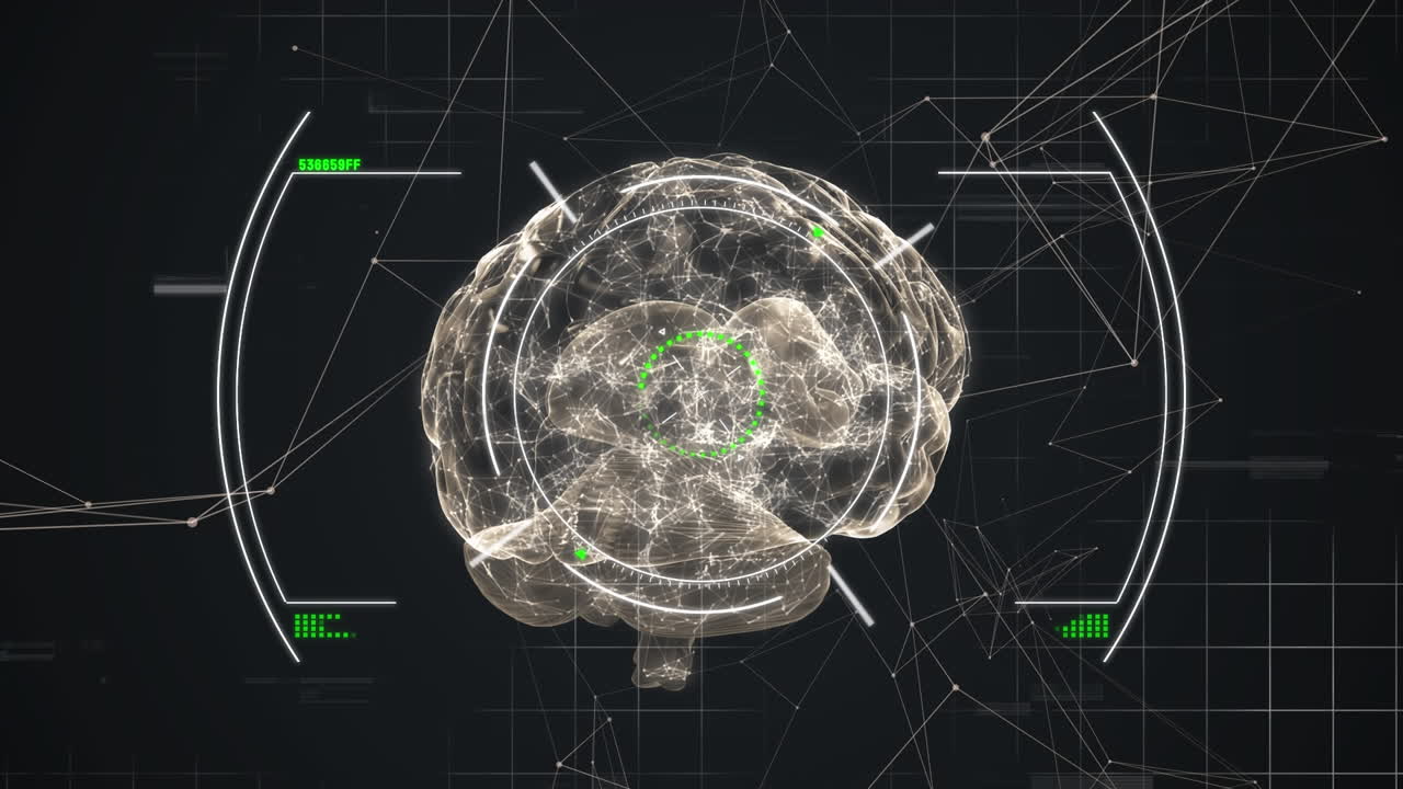 Animation of scope scanning over digital brain and network of connections