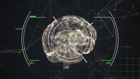 animación del escaneo de alcance sobre el cerebro digital y la red de conexiones
