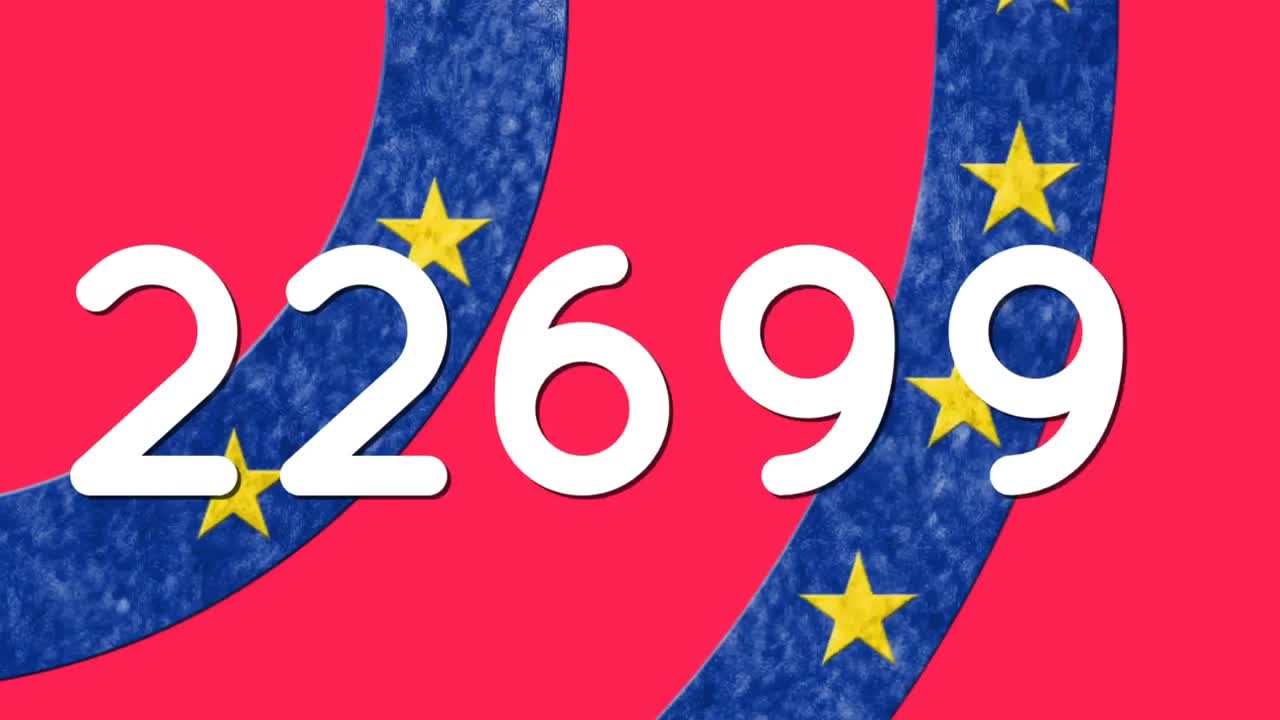 animación digital de números crecientes contra las estrellas en círculos giratorios sobre fondo rojo