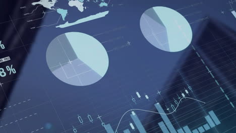 Animation-of-statistical-data-processing-against-low-angle-view-of-tall-buildings