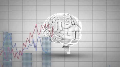 animación de cerebro giratorio sobre diagramas en fondo blanco
