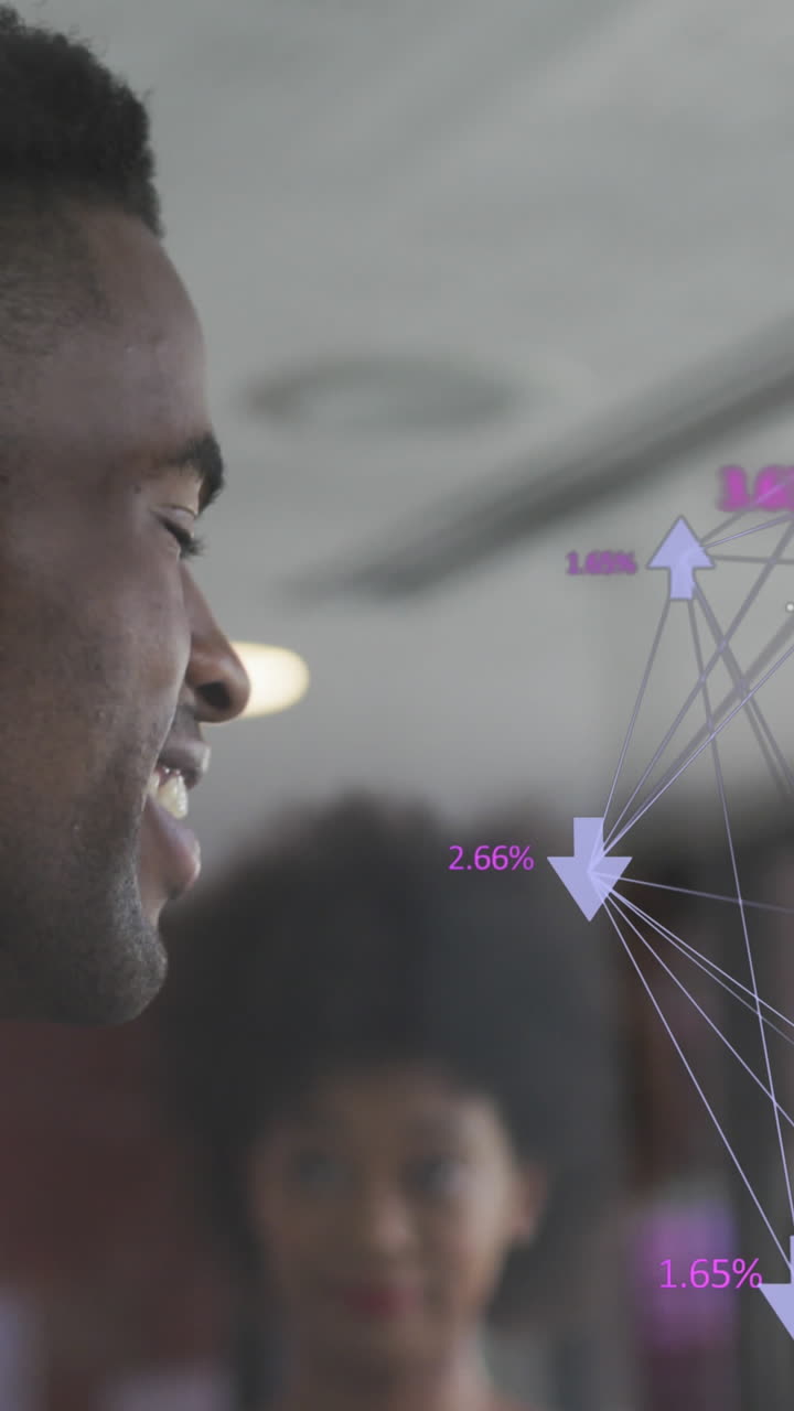 Animation of connections over happy african american man